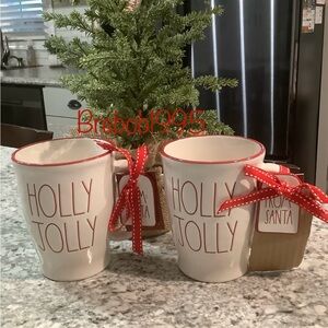 Rae Dunn Holly Jolly Holiday Mugs -set of 2